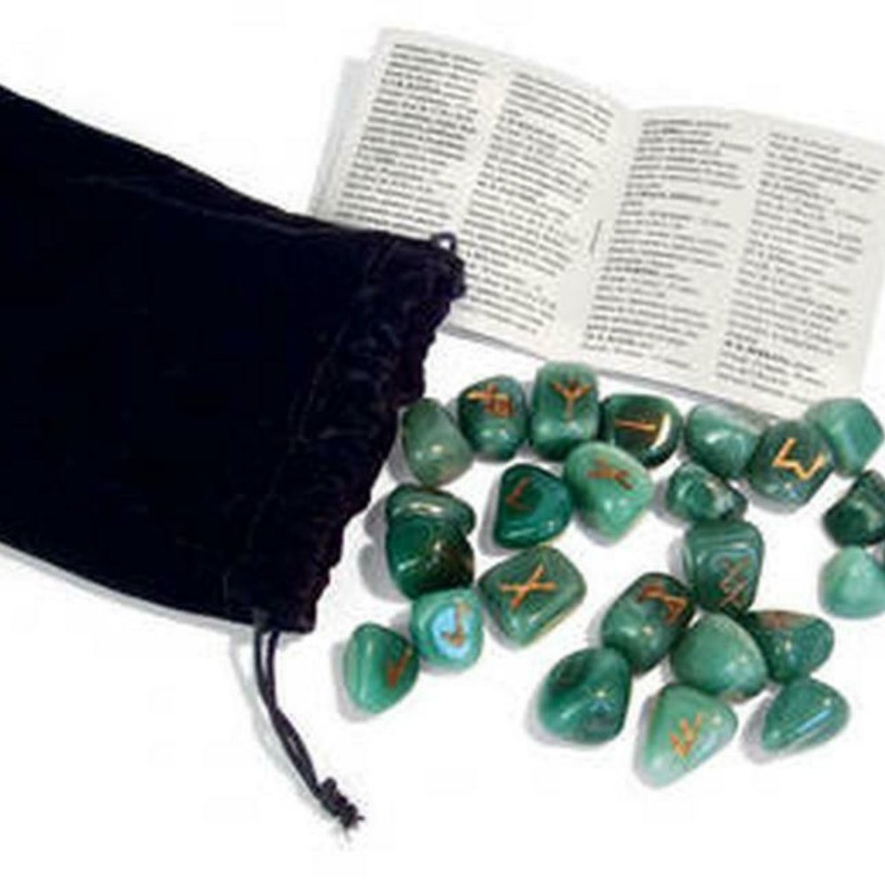 Green Aventurine Runes Stone Set - Picture 1 of 1